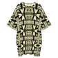 Women's Geometric Olive Green Tribal Pattern All Over Print Oversized T- Shirt Loungewear