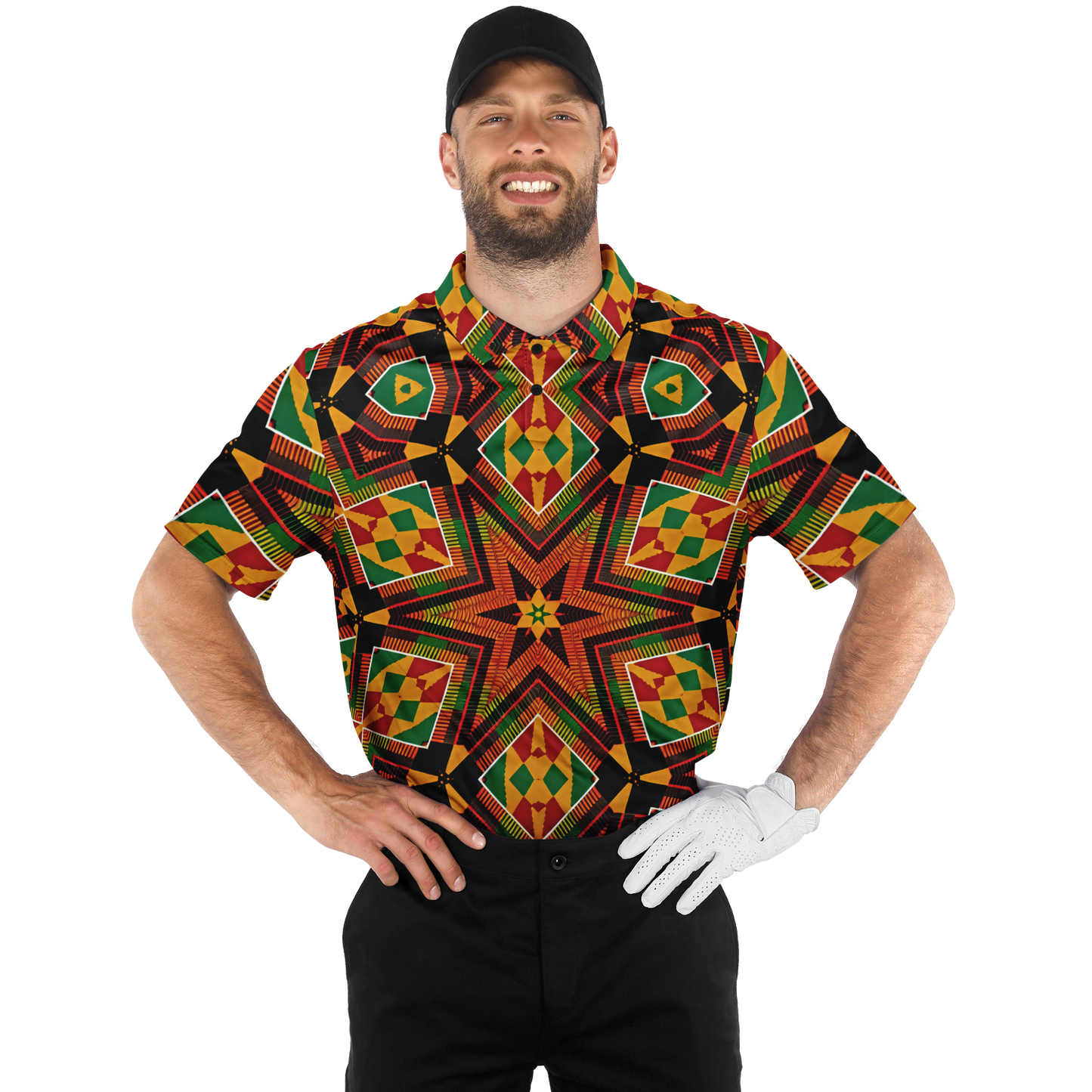 Men's African Kente Geometric Star Pattern All-Over Print Polo Shirt