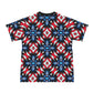 Men's Red White Blue Geometric Pattern All-Over Print All Over Print Ribbed Collar T-Shirt