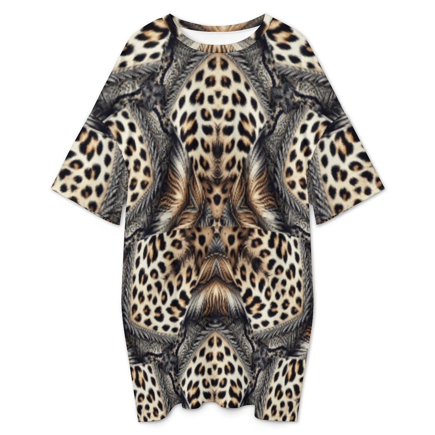 Women's Leopard Kaleidoscope Pattern All-Over Print Oversized T- Shirt Loungewear