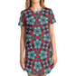 Women's Red, Green & White Teal Aztec Geo Pattern All-Over Print T-Shirt Dress