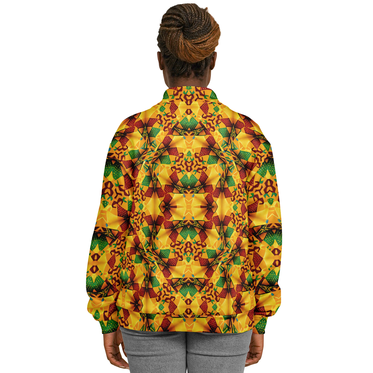 Women's Vibrant African Kente Geometric Pattern All Over Print Baseball Jacket