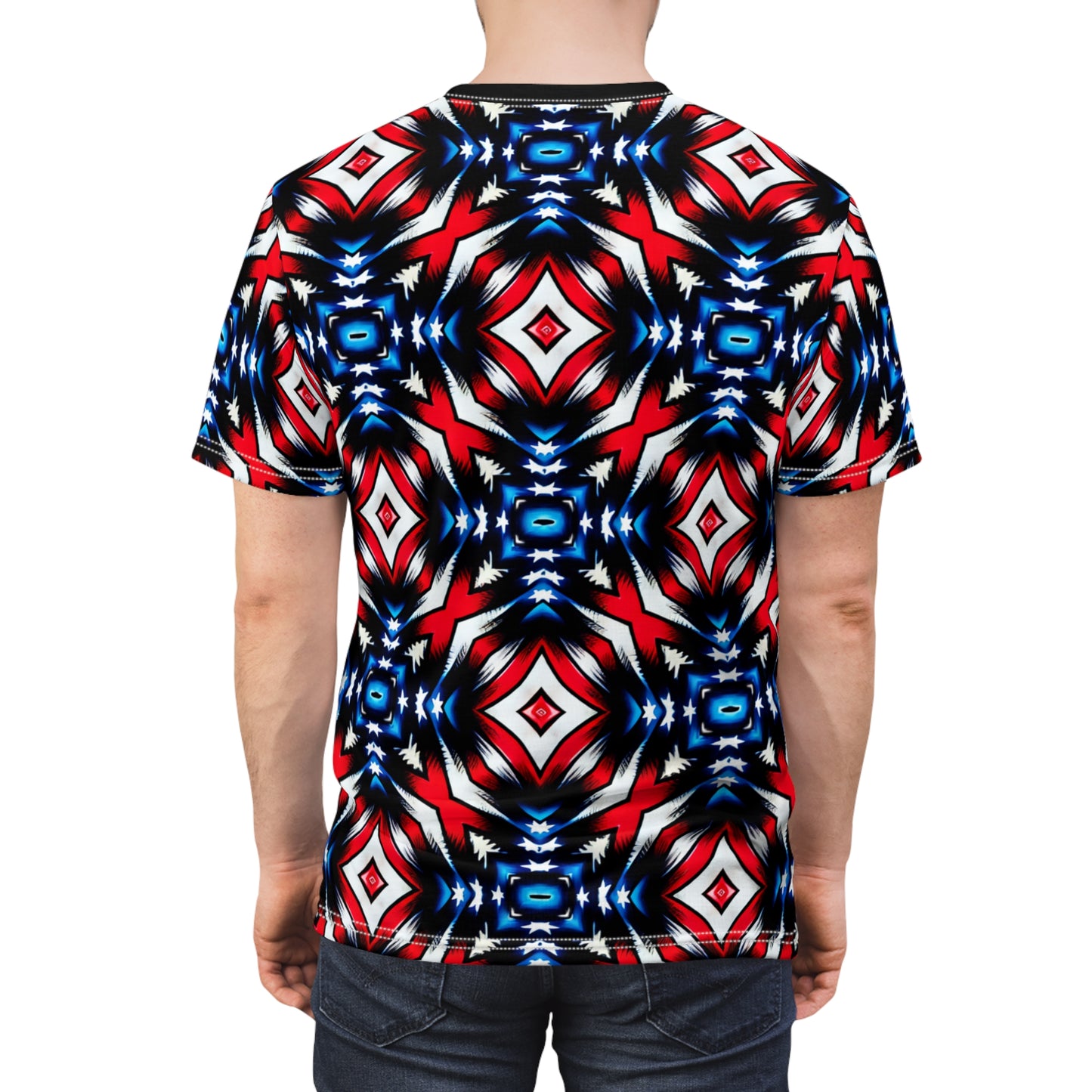 Men's Red White Blue Geometric Pattern All-Over Print Unisex Cut & Sew Tee