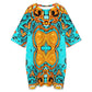Women's Turquoise & Orange Geometric Pattern All Over Print Oversized T- Shirt Loungewear