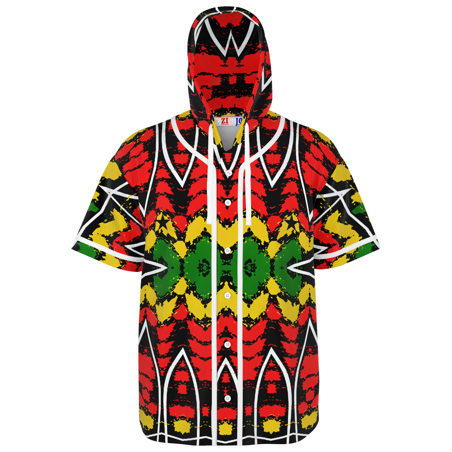Men's Ghana Flag & Black Star Pattern All-Over Print Hooded Baseball Jersey