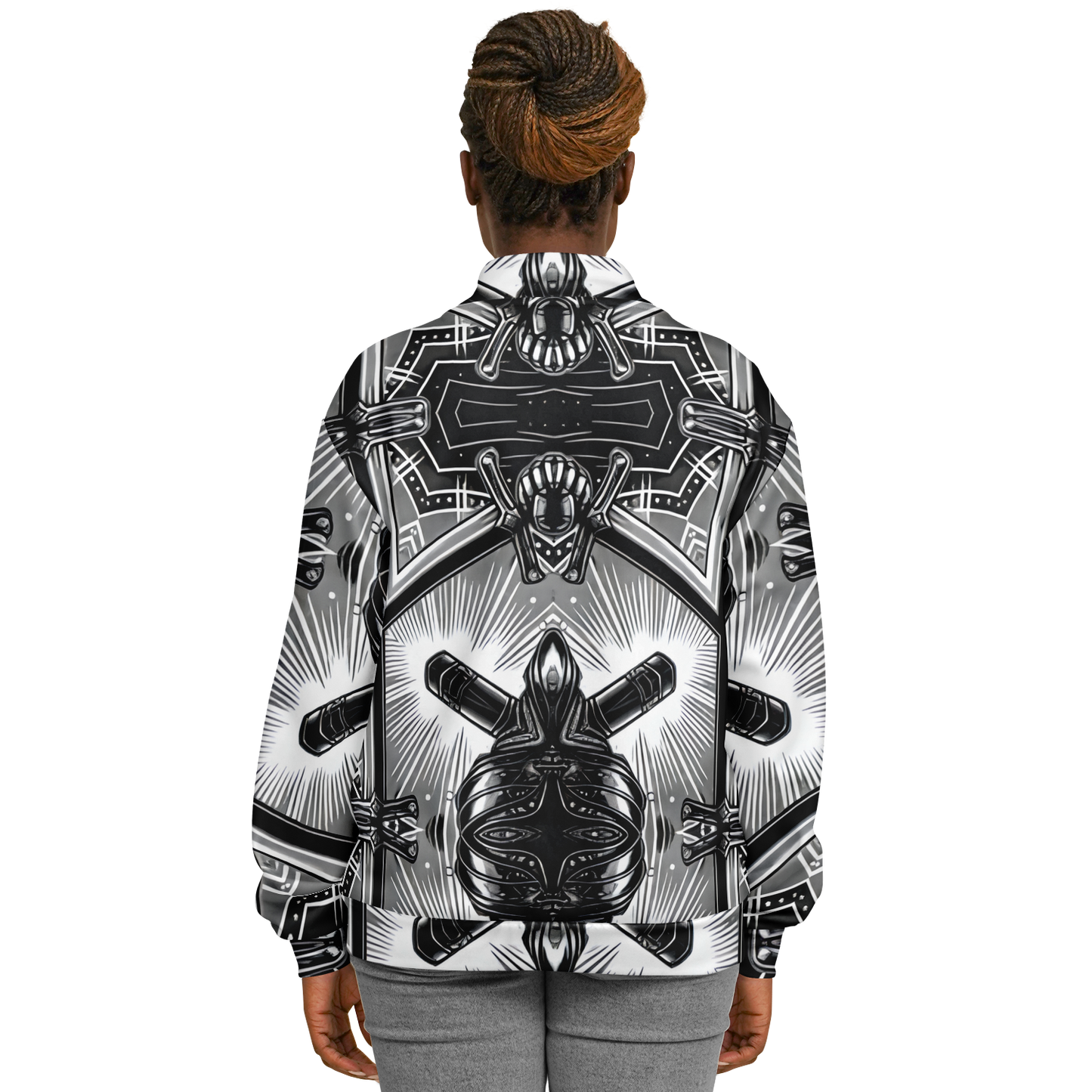 Women's Monochrome Kaleidoscope Pattern Men's All Over Print Baseball Jacket