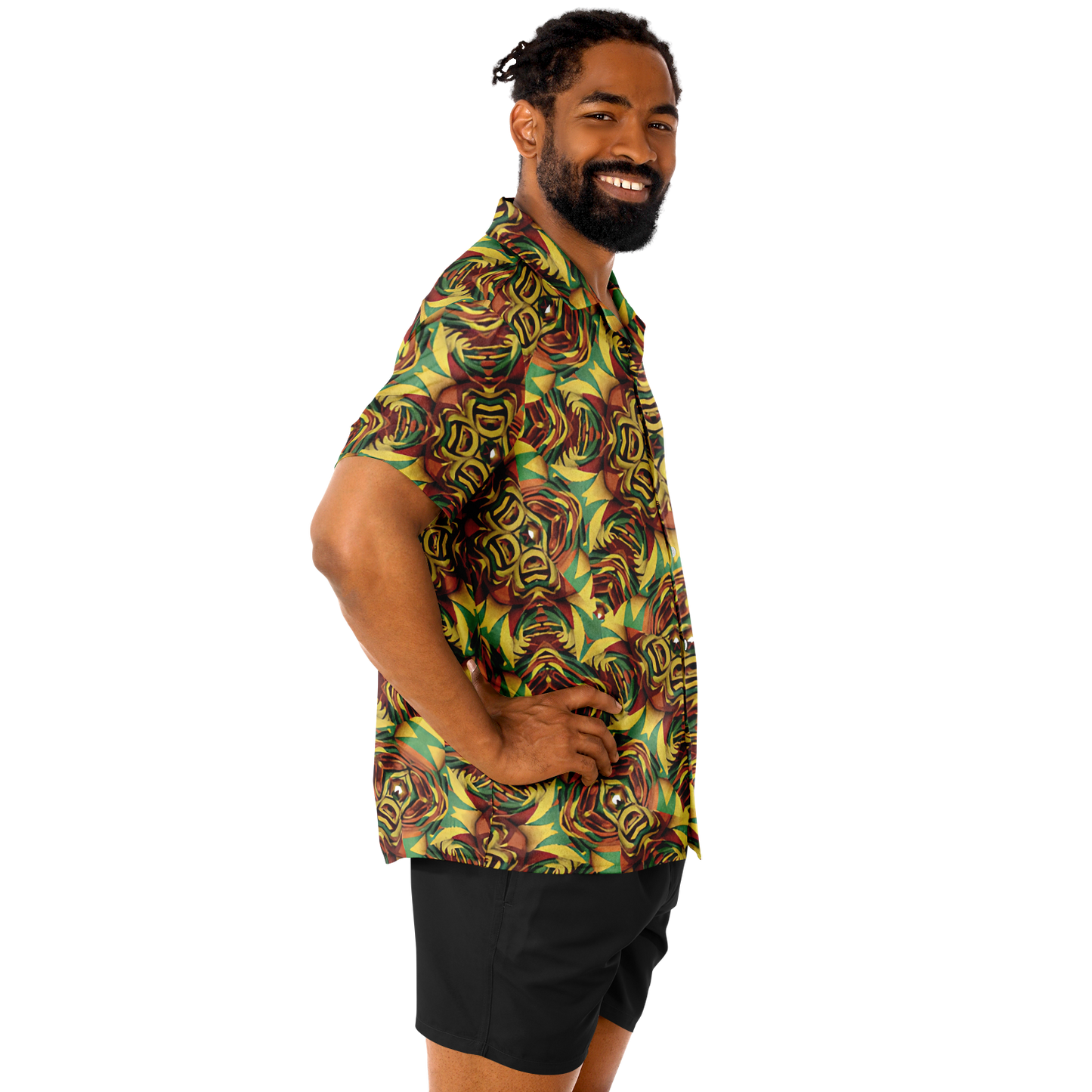 Men's Vibrant Geometric Pattern Spread Collar Short Sleeve Button-Down All Over Print Shirt