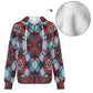 Men's Red, Green & White Teal Aztec Geo Pattern All-Over Print Fleece Full-Zip Hoodie