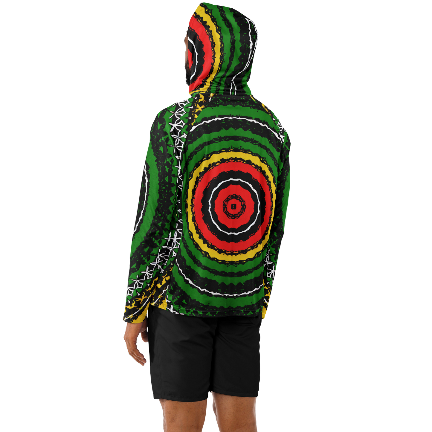 Men's Green Striped with Vibrant Accent Pattern All Over print Long Sleeve Hooded Performance Shirt