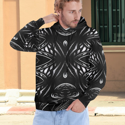 Men's Black & White Geometric Pattern All-Over Print Men's All Over Print Hoodie