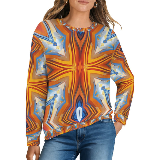 Women' Abstract Flame Kaleidoscope Pattern All Over Print Crew Neck Sweater