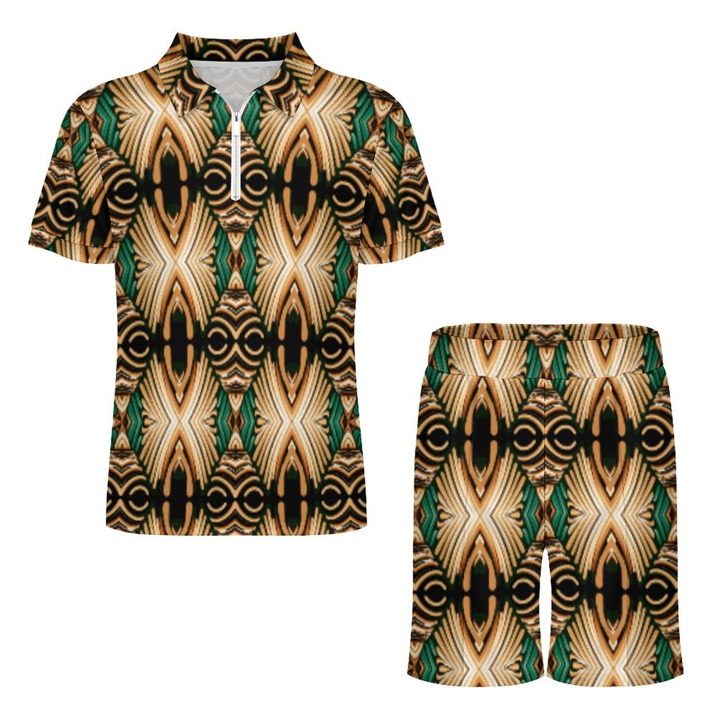 Men's Tribal Geometric All over Print Zip-Up Polo Set