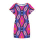 Women's Vibrant Abstract Neon All-Over Print Round Neck Pocket Casual Dress