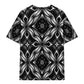 Men's Black & White Geometric Pattern All-Over Print Shirt Plus Size Drop Shoulder T-Shirt