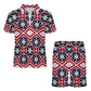 Men's Patriotic Red White Blue Geometric Zip-Up Polo Set