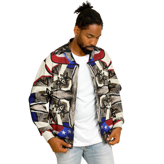 Men's Patriotic Star Kaleidoscope Pattern All-Over Print Baseball Jacket