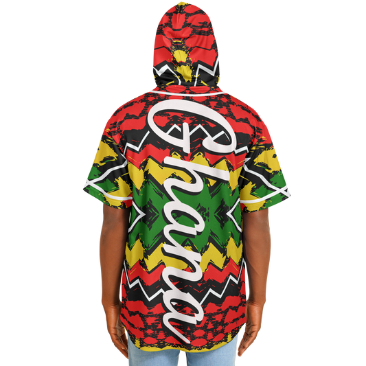 Men's Ghana Flag & Black Star Pattern All-Over Print Hooded Baseball Jersey