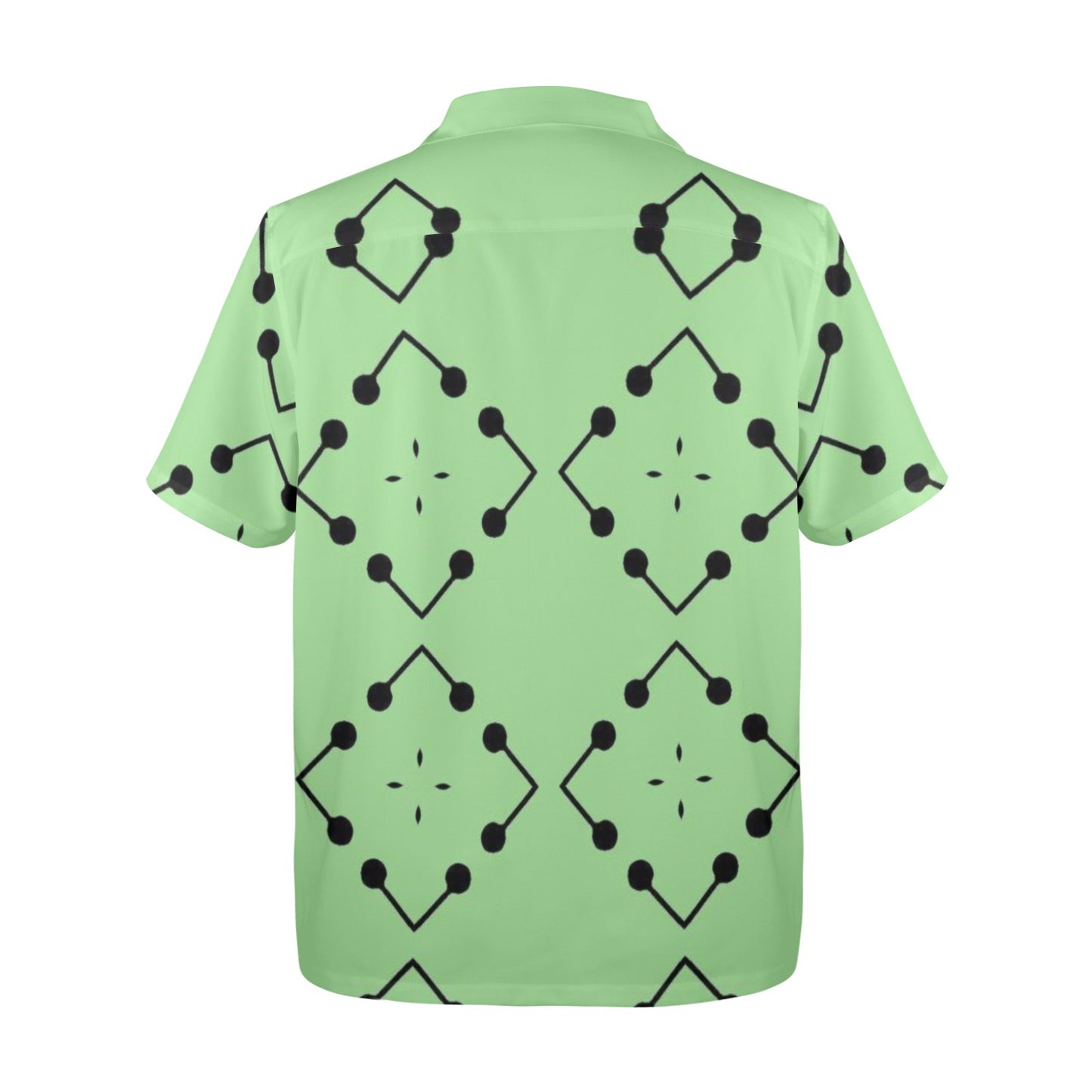 Men's Bold Green Geometric Black Dot-Node Pattern All-Over Print Hawaiian Shirt