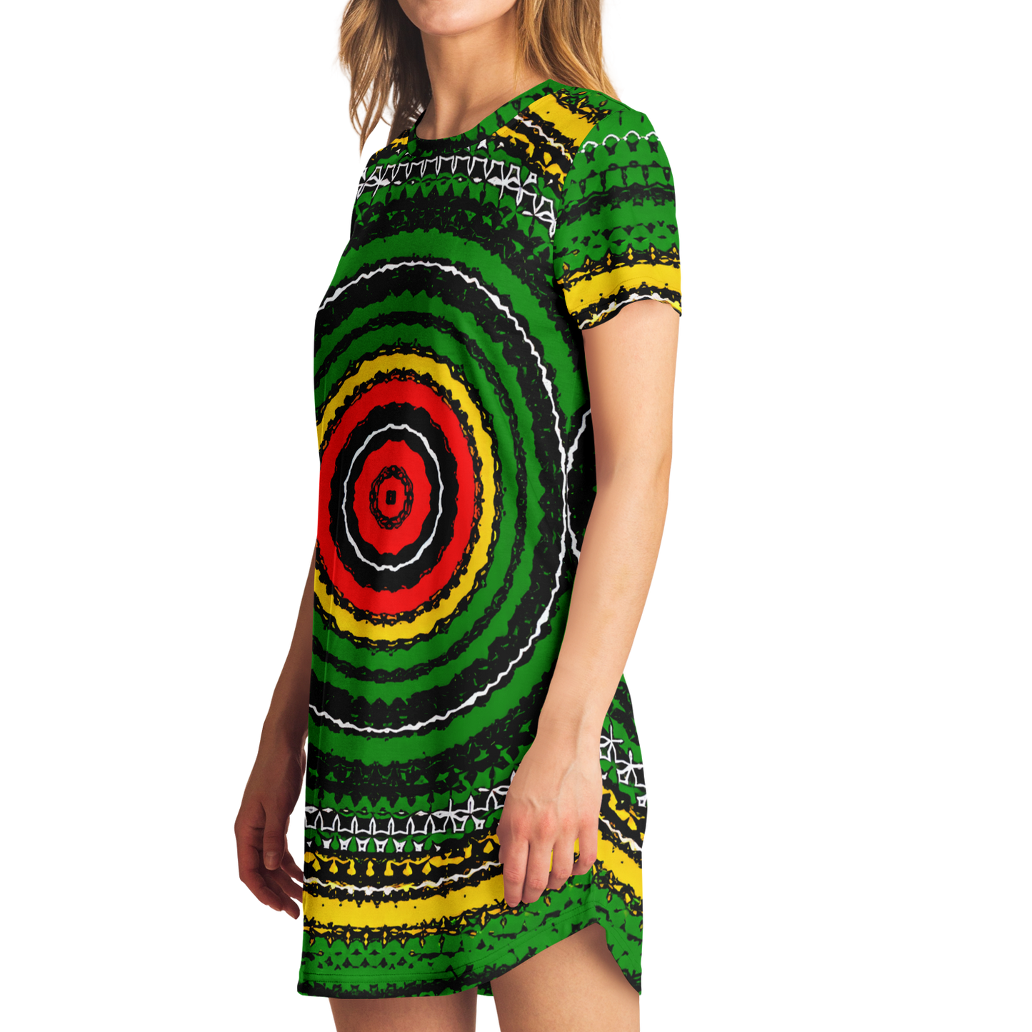 Women's Green Striped with Vibrant Accent Pattern All Over print T-Shirt Dress