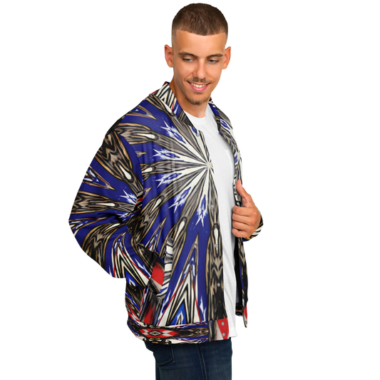 Men's Starburst Patriotic Colors Pattern All-Over-Print Baseball Jacket