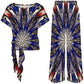 Women's Starburst Patriotic Colors Pattern All-Over-Print Side-Tie Short Sleeve Top & Wide-Leg Pants Set