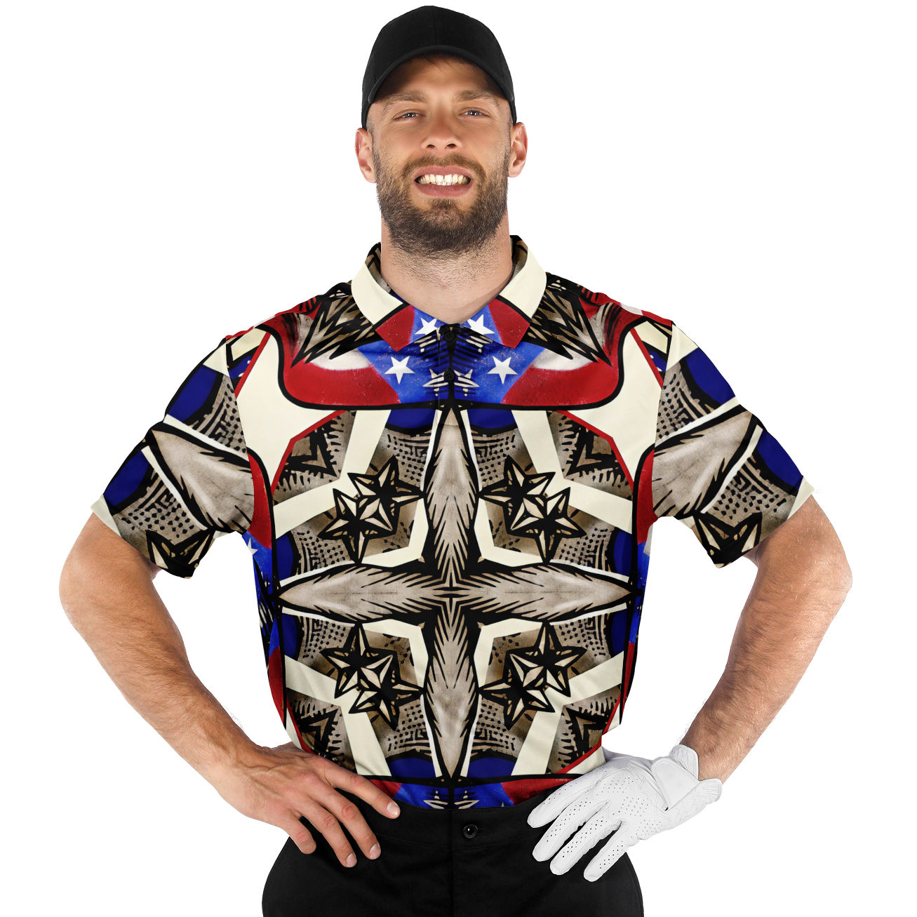 Men's Patriotic Stars & Cross Kaleidoscope Pattern All-Over Print Polo Shirt