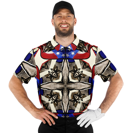 Men's Patriotic Stars & Cross Kaleidoscope Pattern All-Over Print Polo Shirt