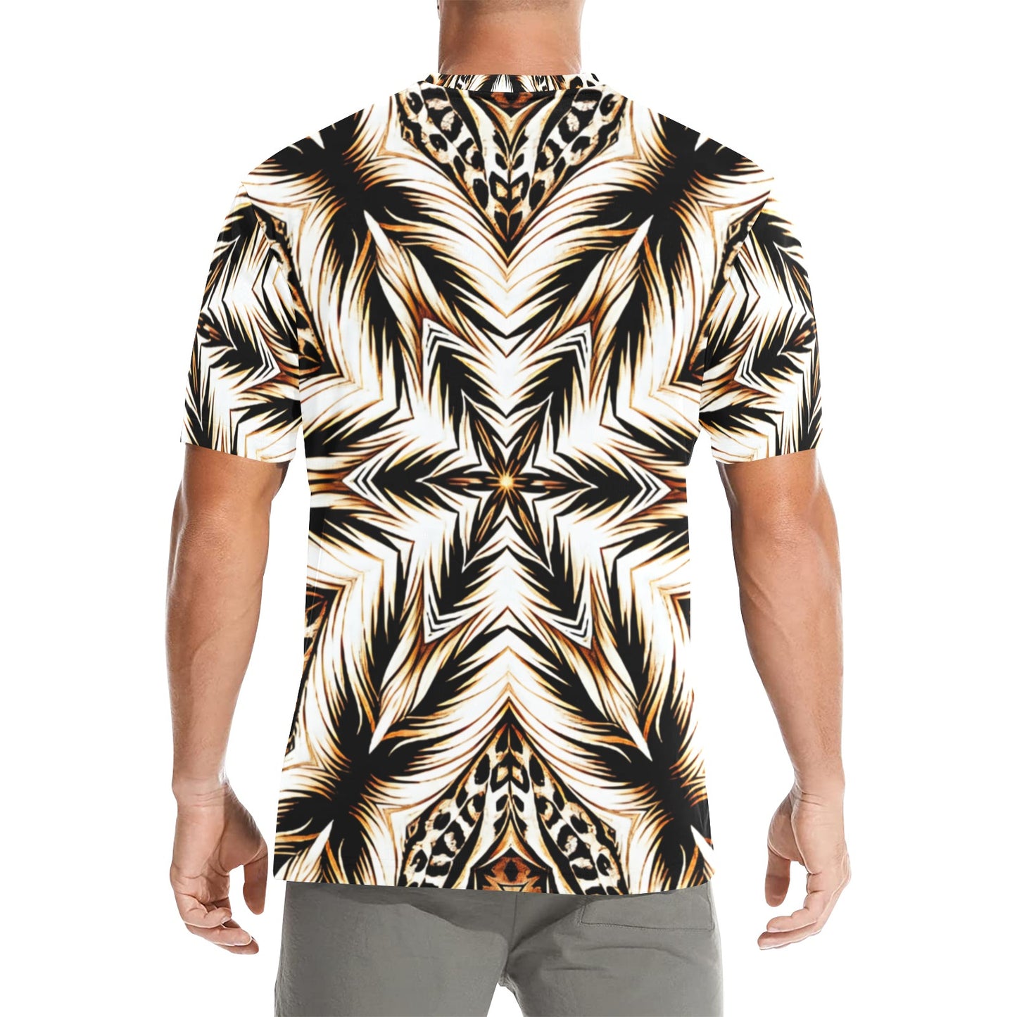 Men's Brown & Black Kaleidoscope Pattern Men's All Over Print Crew Neck T-Shirt