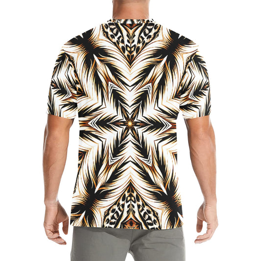 Men's Brown & Black Kaleidoscope Pattern Men's All Over Print Crew Neck T-Shirt