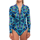 Women's Blue Kaleidoscope Bodysuit Long Sleeve