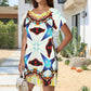 Women's Vibrant Kaleidoscope Geo Pattern All-Over Print Round Neck Pocket Casual Dress