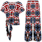 Women's Patriotic Star Kaleidoscope Pattern All-Over Print Side-Tie Short Sleeve Top & Wide-Leg Pants Set