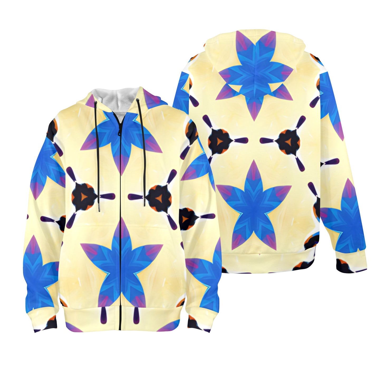 Women's Blue Floral Kaleidoscope Pattern All-Over Print Women's Fleece Full-Zip Hoodie (Model H60)