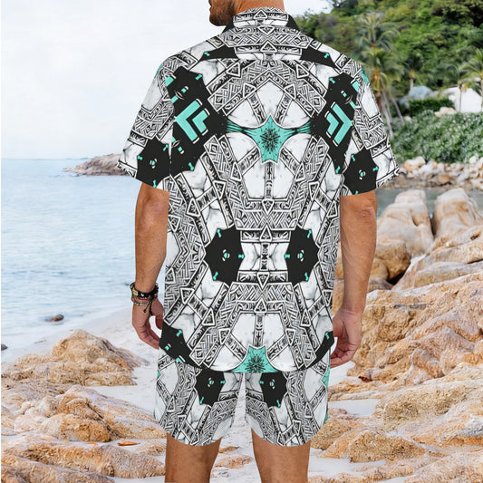 Men's Kaleidoscope Geometric Pattern All Over Print  Hawaiian Shirt & Shorts Set