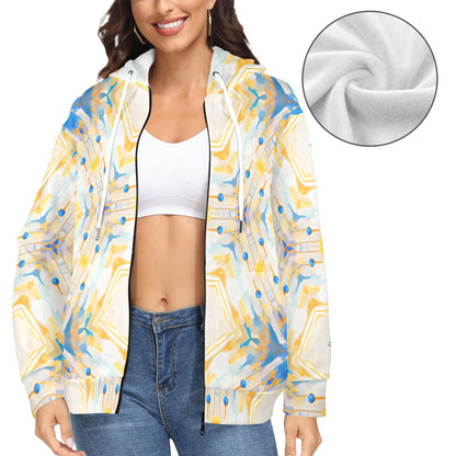 Women's Kaleidoscope Sunburst Pattern All-Over Print Fleece Full-Zip Hoodie