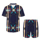 Men's Abstract Neon Geometry Pattern All Over Print Hawaiian Shirt & Shorts Set