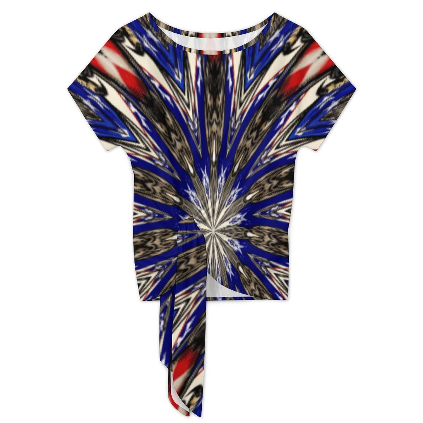 Women's Starburst Patriotic Colors Pattern All-Over-Print Side-Tie Short Sleeve Top & Wide-Leg Pants Set
