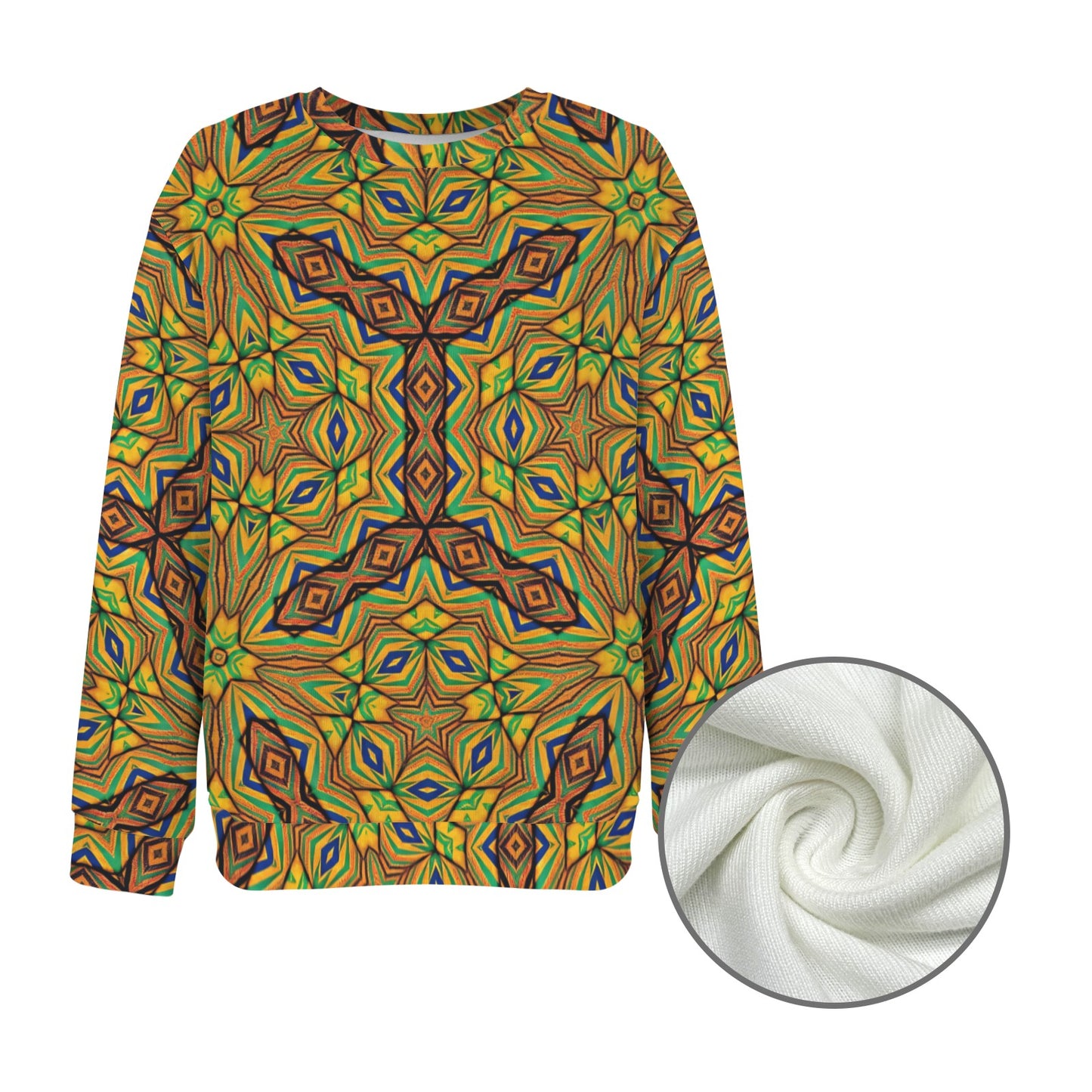 Women's Kaleidoscope Geo Pattern All-Over Print Crew Neck Sweater