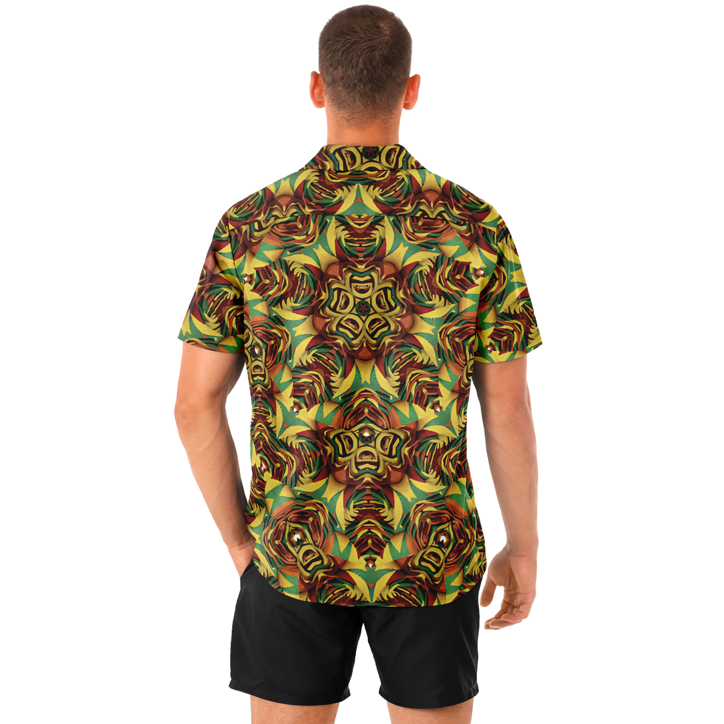 Men's Vibrant Geometric Pattern Spread Collar Short Sleeve Button-Down All Over Print Shirt