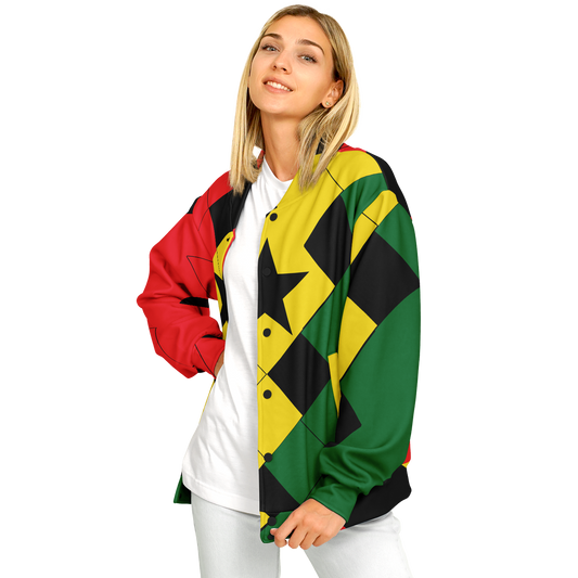 Women's Ghana Flag & Black Star Pattern All-Over Print Baseball Jacket
