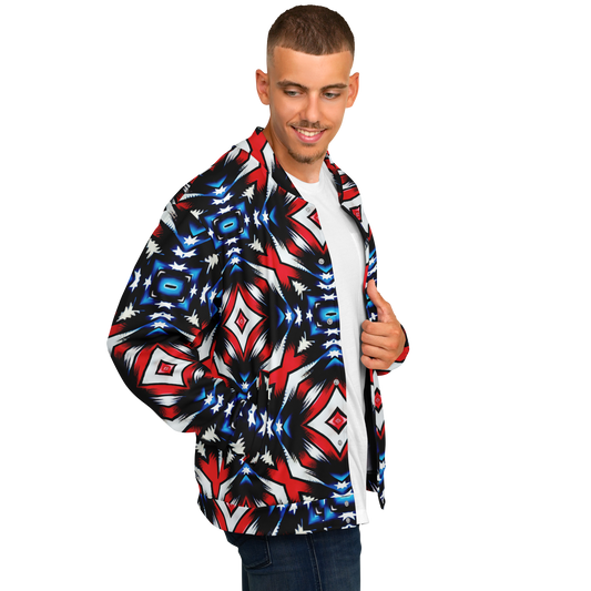Men's Red White Blue Geometric Pattern All-Over Print Baseball Jacket