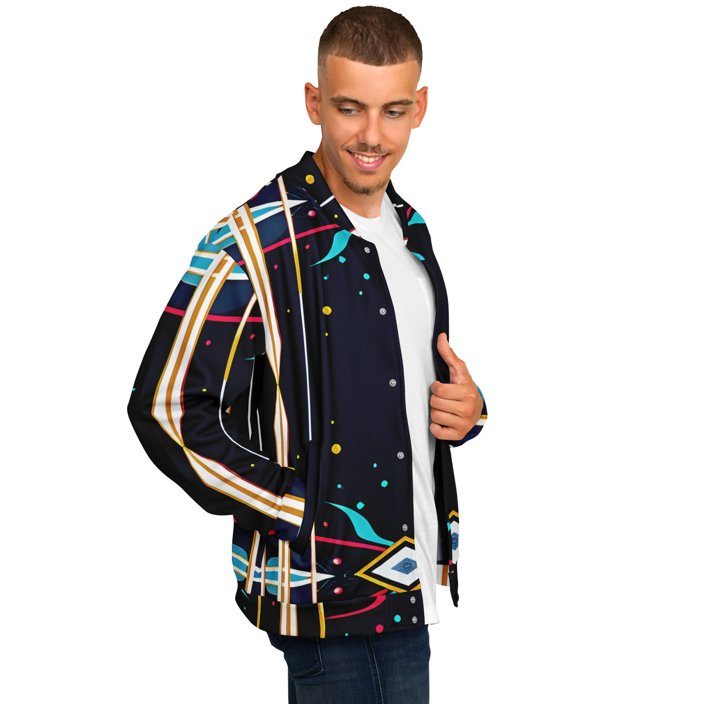 Men's Abstract Neon Geometry Pattern Design All Over Print Baseball Jacket