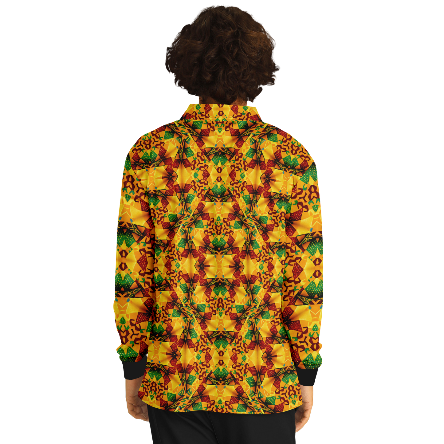 Men’s Vibrant Autumn Kaleidoscope Pattern All Over Print Long Sleeve Polo Shirt