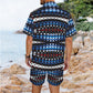 Men's Black Blue & Red Abstract Pattern All Over Print Hawaiian Shirt & Shorts Set