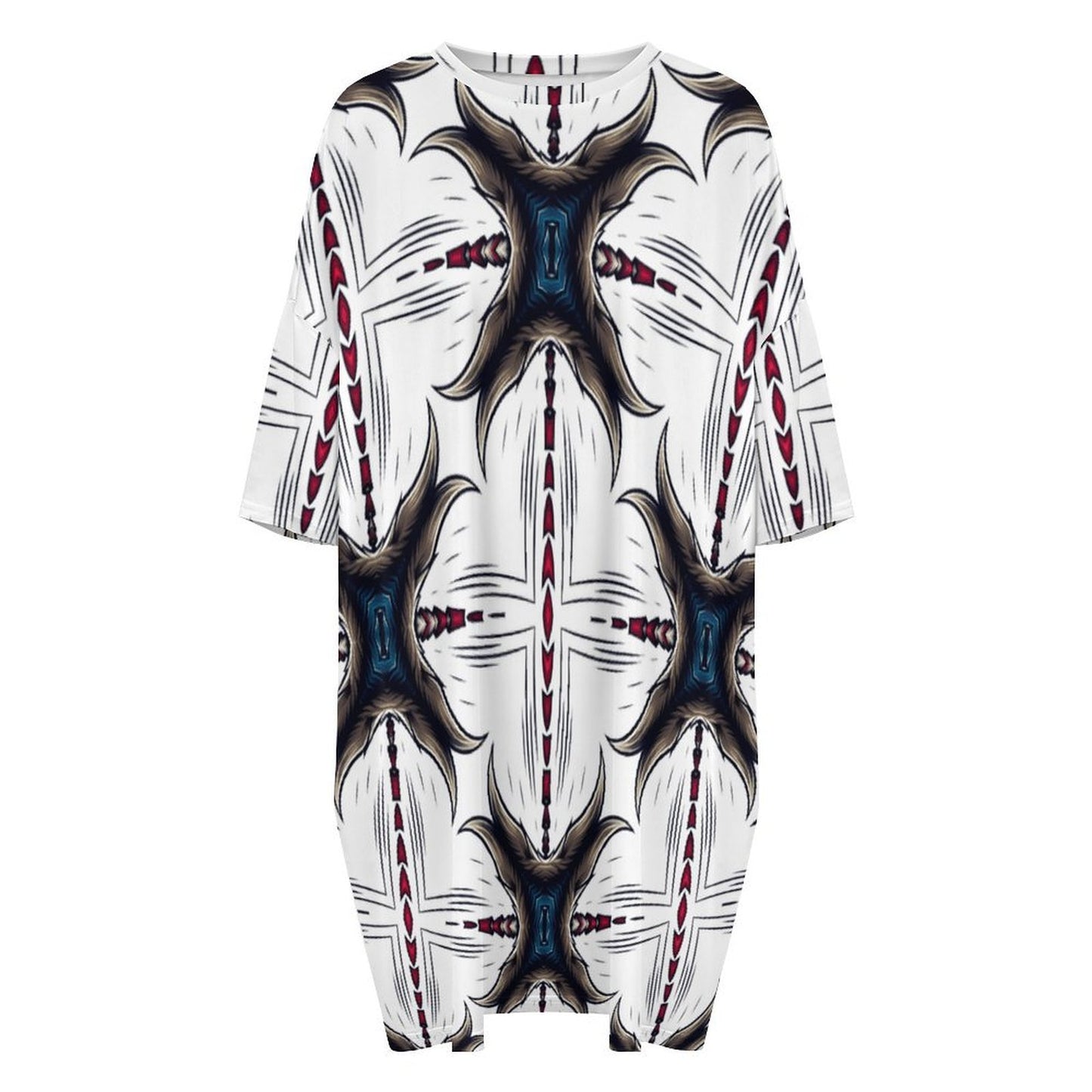 Women's Kaleidoscope Geo Pattern All-Over Print Oversized T- Shirt Loungewear