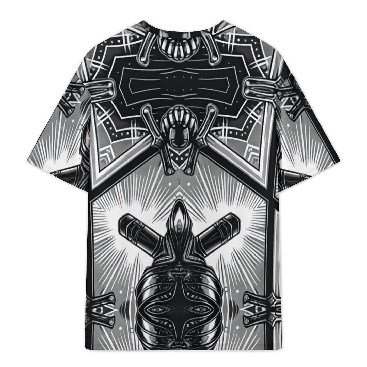 Men's Monochrome Kaleidoscope Pattern All-Over Print Plus Size Drop Shoulder T-Shirt