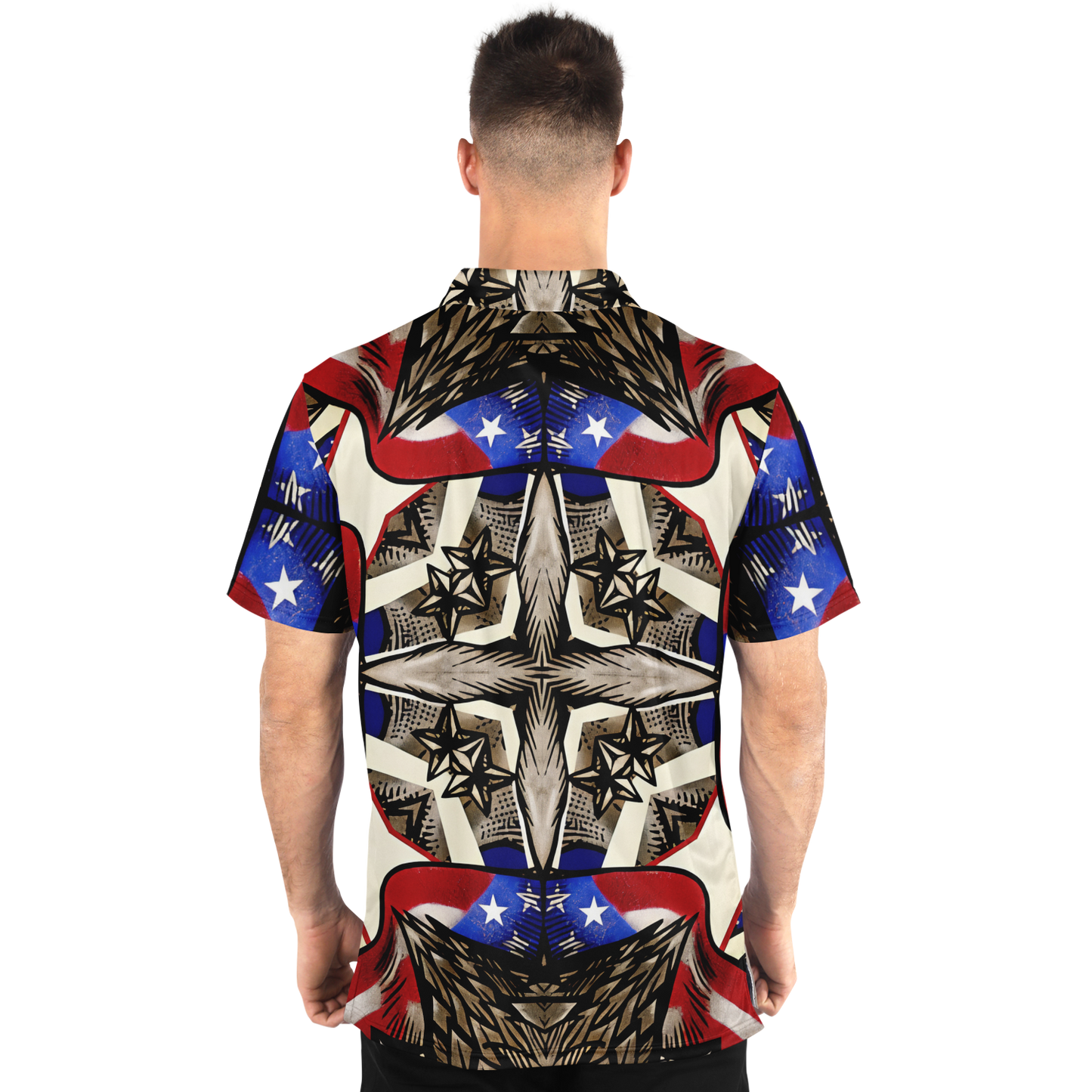 Men's Patriotic Stars & Cross Kaleidoscope Pattern All-Over Print Polo Shirt