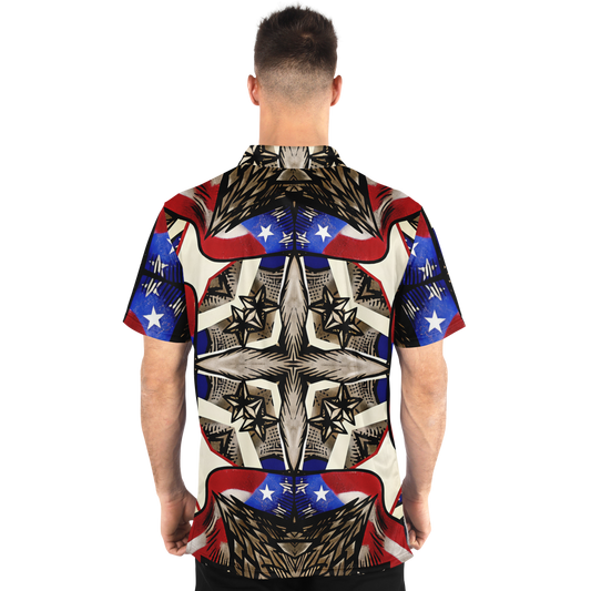 Men's Patriotic Stars & Cross Kaleidoscope Pattern All-Over Print Polo Shirt