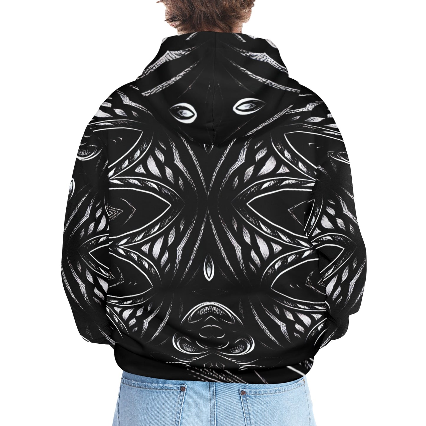 Men's Black & White Geometric Pattern All-Over Print Men's All Over Print Hoodie