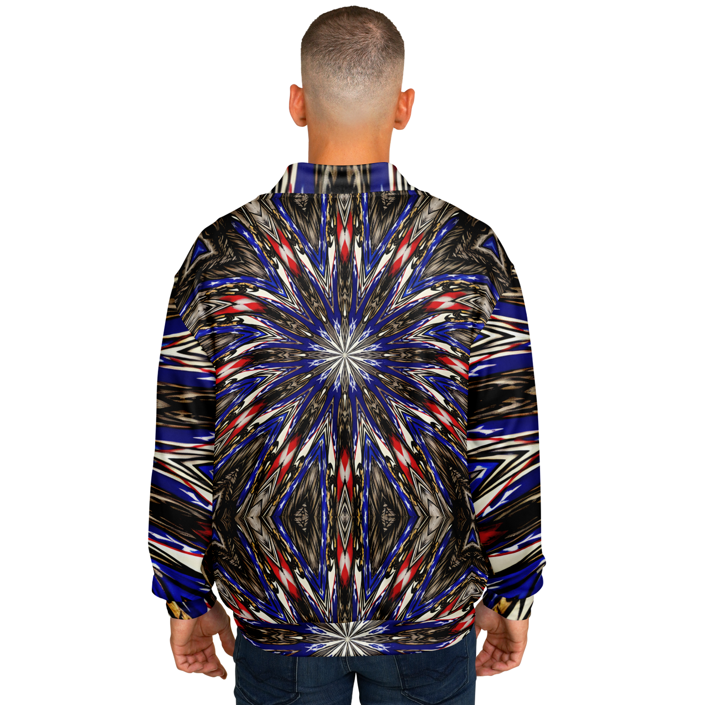 Men's Starburst Patriotic Colors Pattern All-Over-Print Baseball Jacket